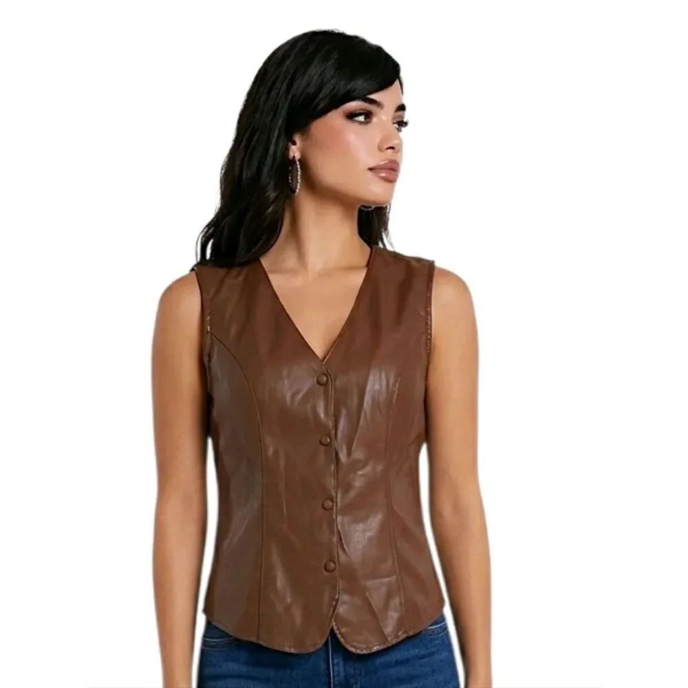 Marc New York By Andrew Marc Brown Faux Leather Vest Size M